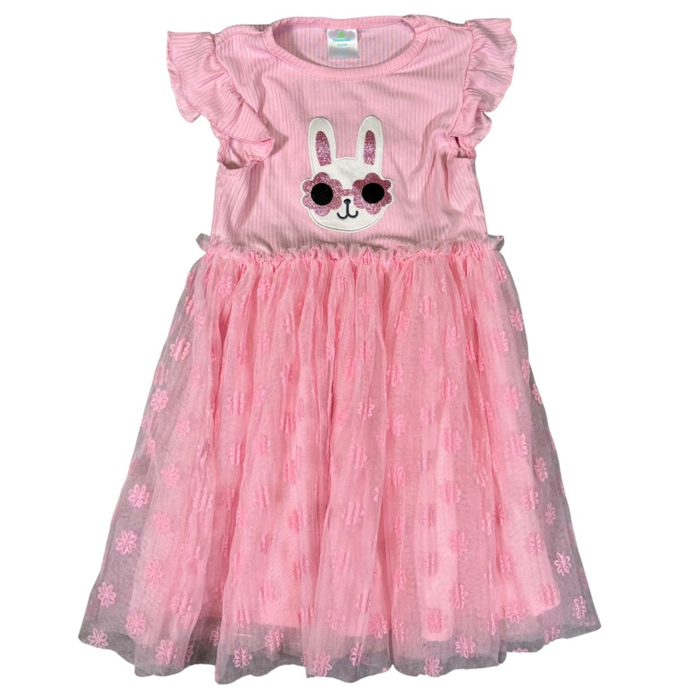 Girls 5T Easter Dress Pink Ribbed‎ Bunny Sunglasses Tutu Tulles Celebrate Easter